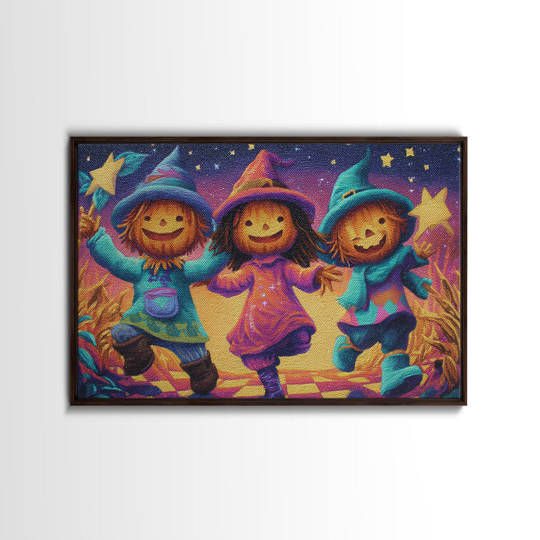 The Starry Cornfield Maze, Vaporwave Halloween Decor, Landscape Wall Art, Framed Canvas Print, Retro Halloween Decor, Neon Wall Art