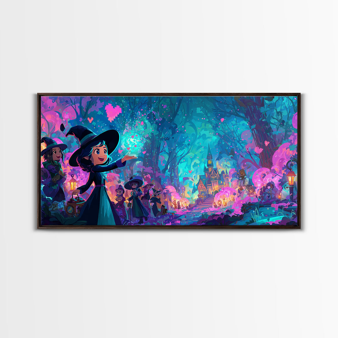 The First Autumn Snowflake, 80s Halloween Wall Art, Wide Panoramic Art, Canvas Print, Retro Halloween Decor, Neon Wall Art, Horror Wall Art