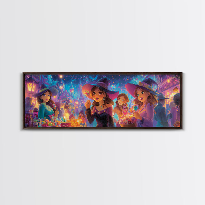 The First Autumn Snowflake, Synthwave Halloween Art, Extra Wide Wall Art, Framed Canvas Print, Retro Halloween Decor, Neon Wall Art