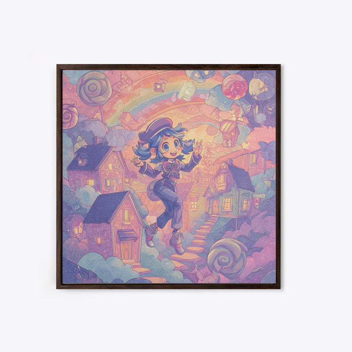 The Upside-Down Candy Kingdom, Synthwave Halloween Art, Square Wall Art, Framed Canvas Print, Retro Halloween Decor, Neon Wall Art