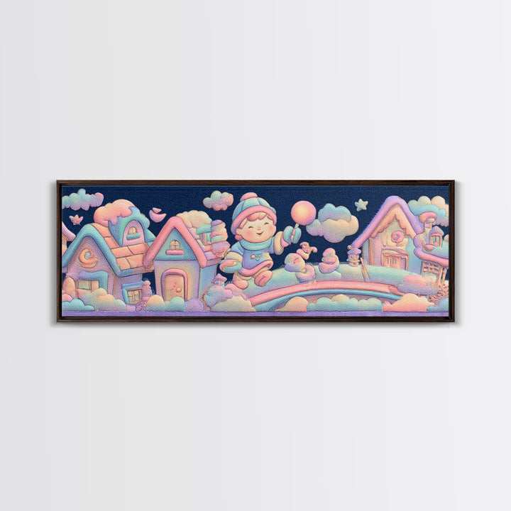 The Upside-Down Candy Kingdom, 80s Halloween Wall Art, Extra Wide Wall Art, Framed Canvas Print, Retro Halloween Decor, Neon Wall Art