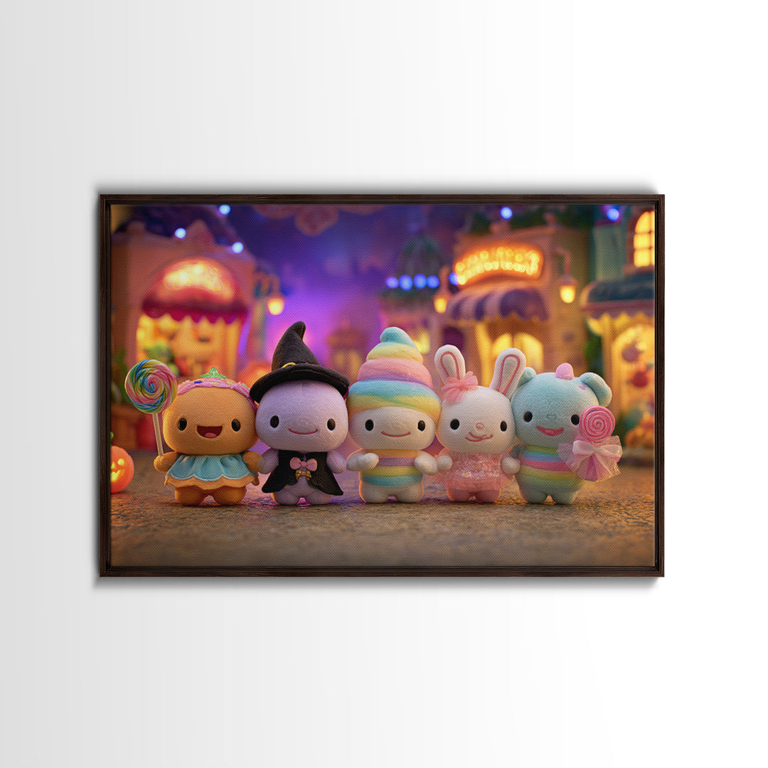 The Halloween Toy Kingdom, Vaporwave Halloween Decor, Landscape Wall Art, Framed Canvas Print, Retro Halloween Decor, Neon Wall Art