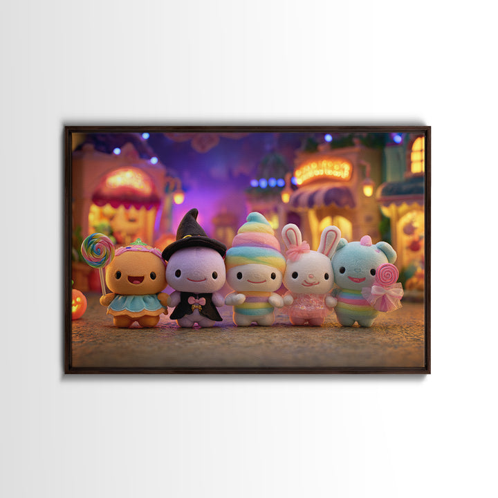 The Halloween Toy Kingdom, Vaporwave Halloween Decor, Landscape Wall Art, Framed Canvas Print, Retro Halloween Decor, Neon Wall Art