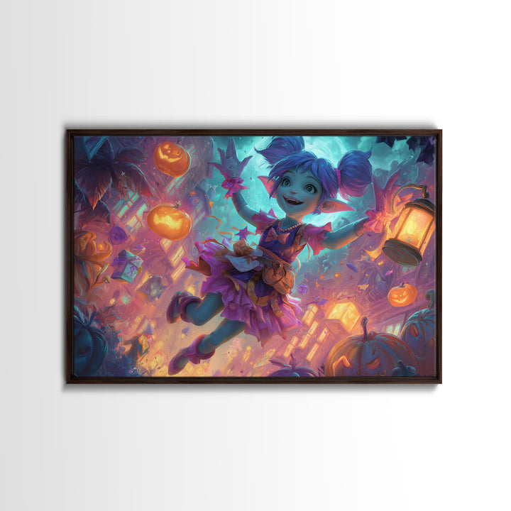 The Magical Costume Workshop, 80s Halloween Wall Art, Landscape Wall Art, Canvas Print, Retro Halloween Decor, Neon Wall Art