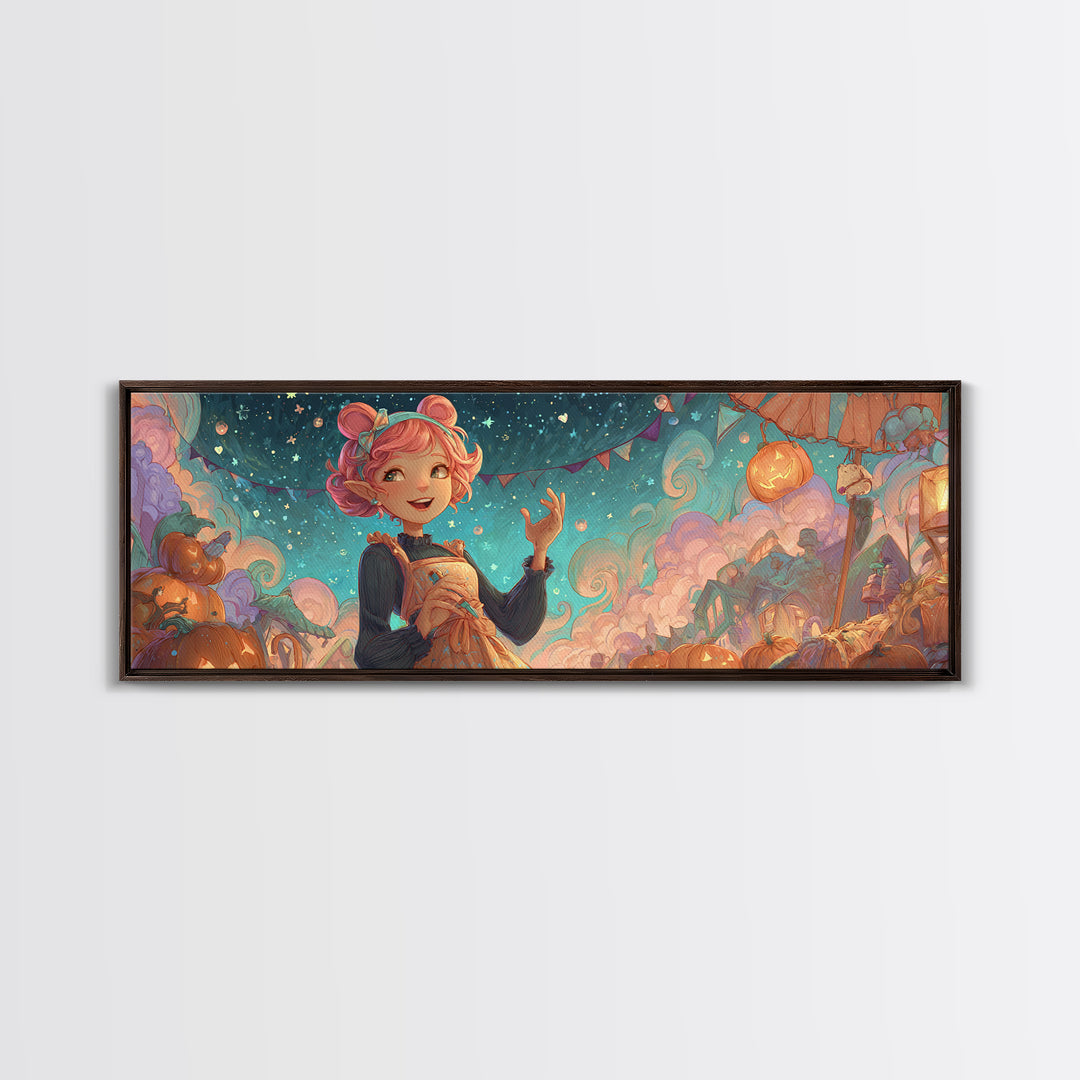 The Magical Costume Workshop, Synthwave Halloween Art, Extra Wide Wall Art, Canvas Print, Retro Halloween Decor, Neon Wall Art