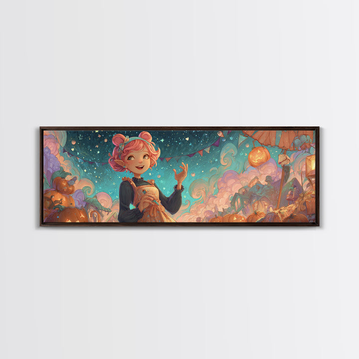 The Magical Costume Workshop, Synthwave Halloween Art, Extra Wide Wall Art, Canvas Print, Retro Halloween Decor, Neon Wall Art