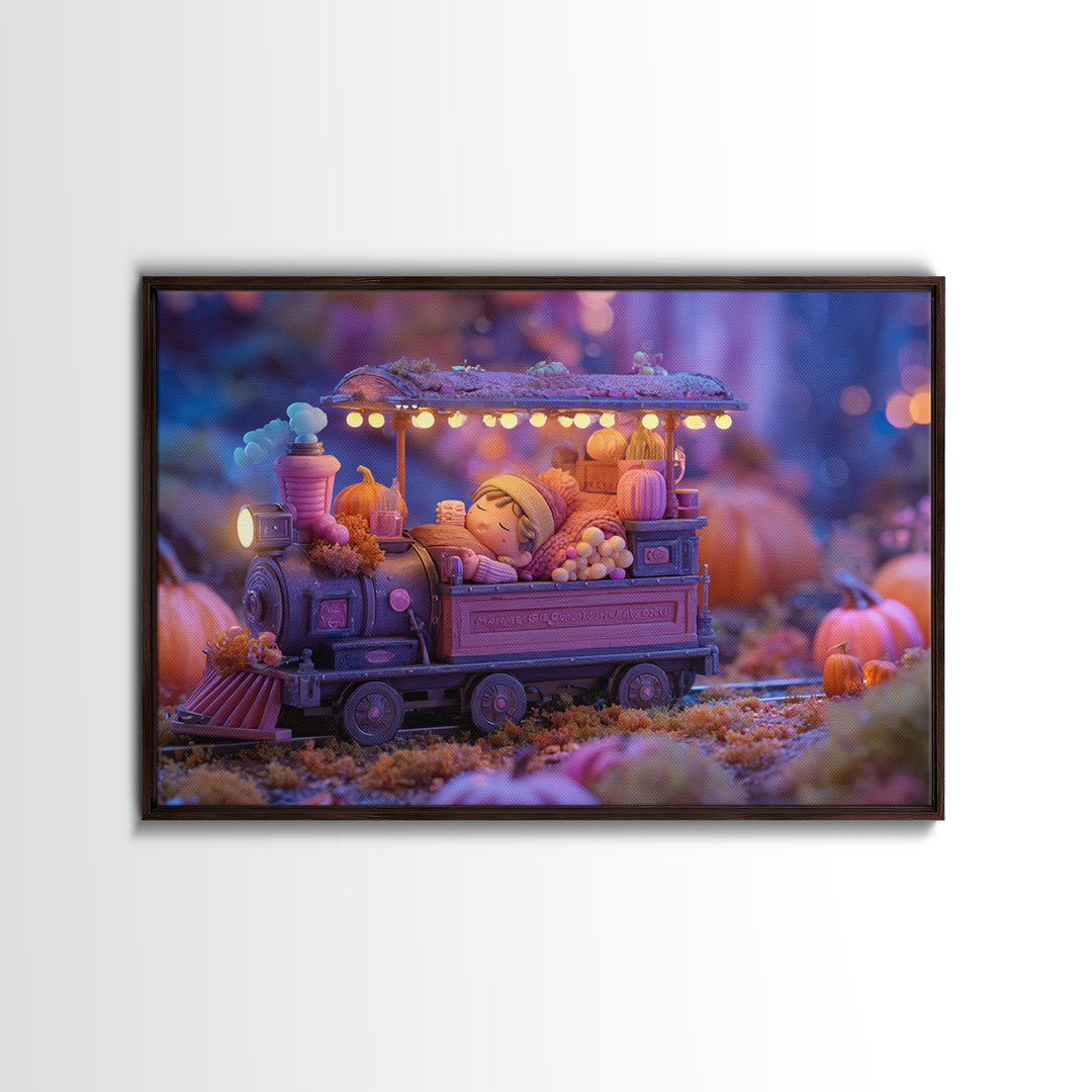 The Trick-Or-Treat Express, 80s Halloween Wall Art, Landscape Wall Art, Canvas Print, Retro Halloween Decor, Neon Wall Art