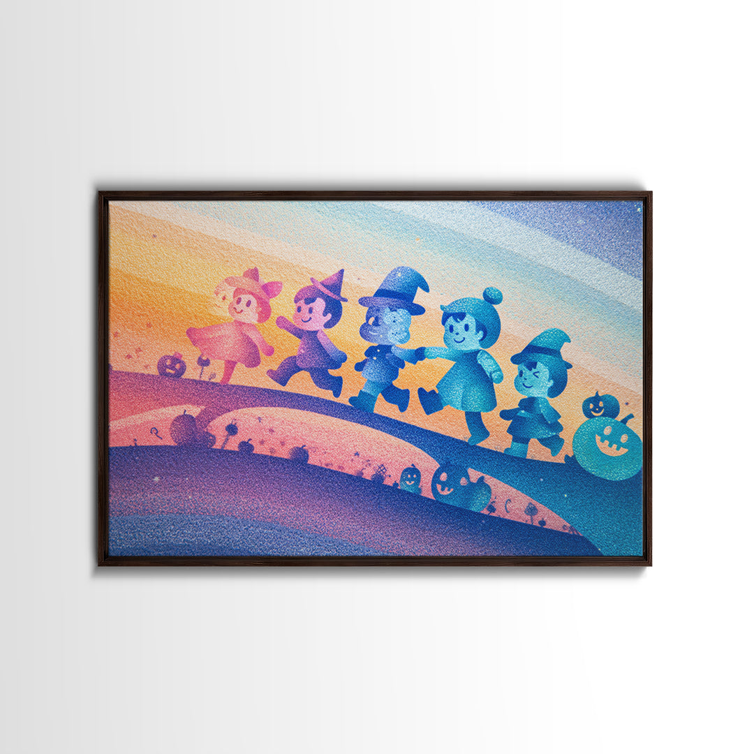 The Parade Across The Stars, Cute Spooky Neon Art, Landscape Wall Art, Canvas Print, Retro Halloween Decor, Neon Wall Art, Spooky Wall Decor