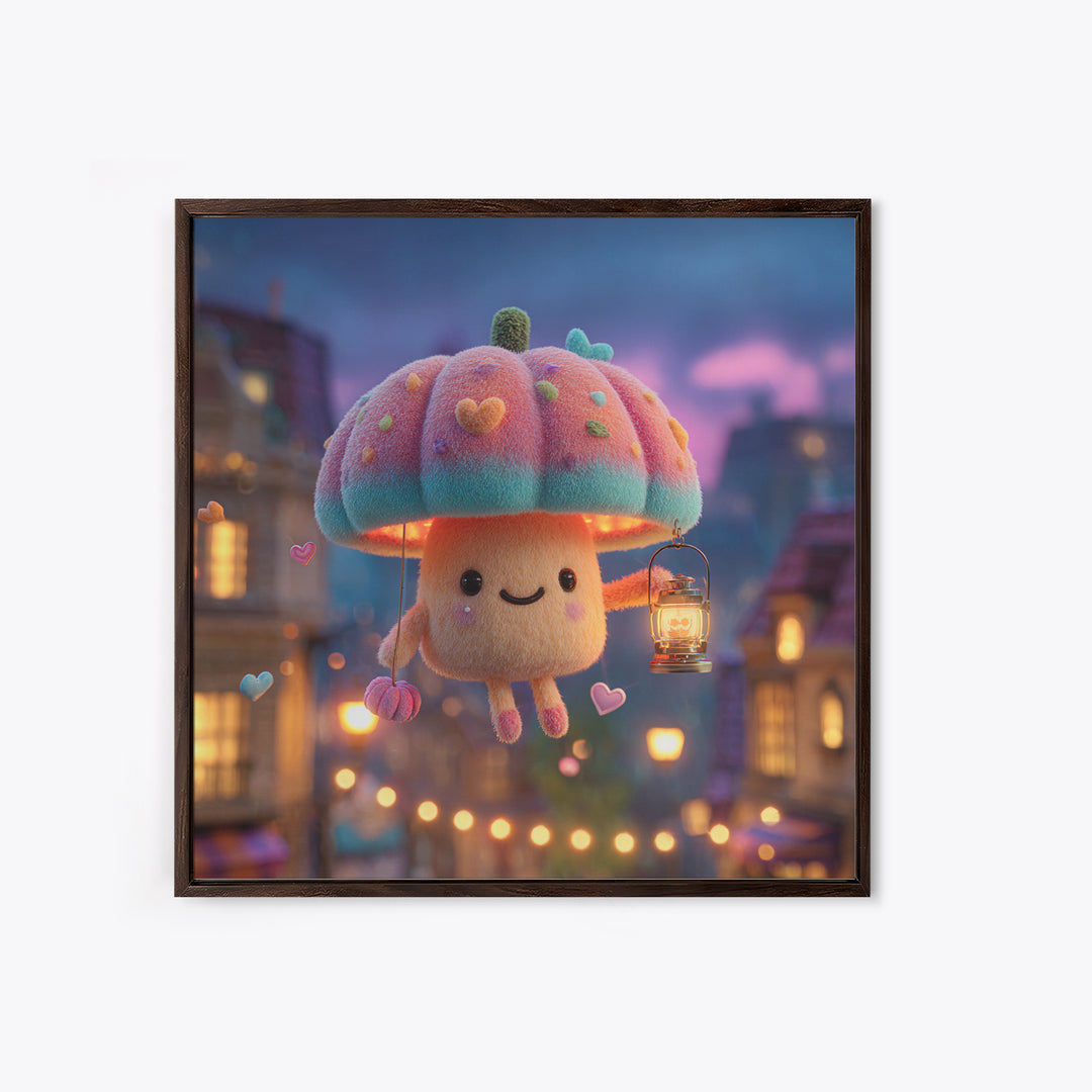 The Enchanted Umbrella Adventure, Synthwave Halloween Art, Square Wall Art, Canvas Print, Retro Halloween Decor, Neon Wall Art