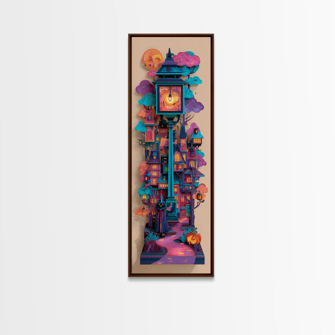 The World Inside A Lantern, Vaporwave Halloween Decor, Tall Narrow Wall Art, Canvas Print, Retro Halloween Decor, Neon Wall Art