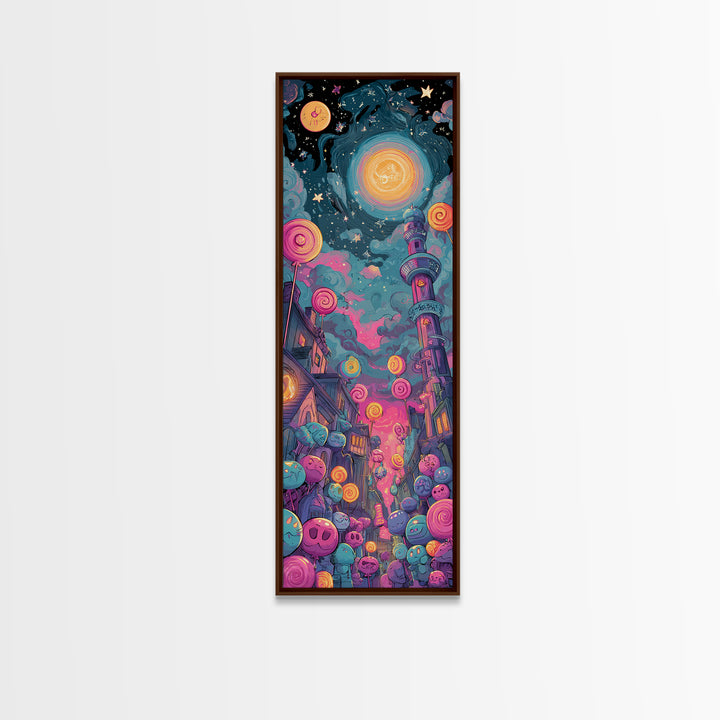 The Costume Planet, 80s Halloween Wall Art, Tall Narrow Wall Art, Canvas Print, Retro Halloween Decor, Neon Wall Art, Macabre Wall Art