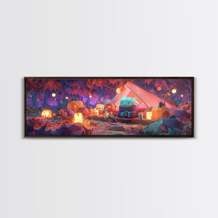 The Festival Of Friendly Frights, Retro Neon Halloween Art, Extra Wide Wall Art, Canvas Print, Retro Halloween Decor, Neon Wall Art