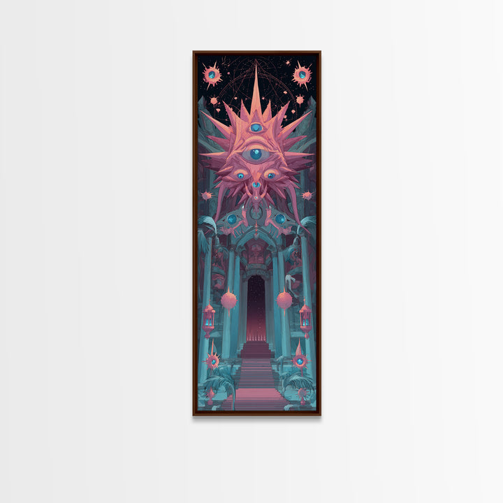 The Dreaming Priest Of The Outer Gate, Cute Spooky Neon Art, Tall Narrow Wall Art, Canvas Print, Retro Halloween Decor, Neon Wall Art