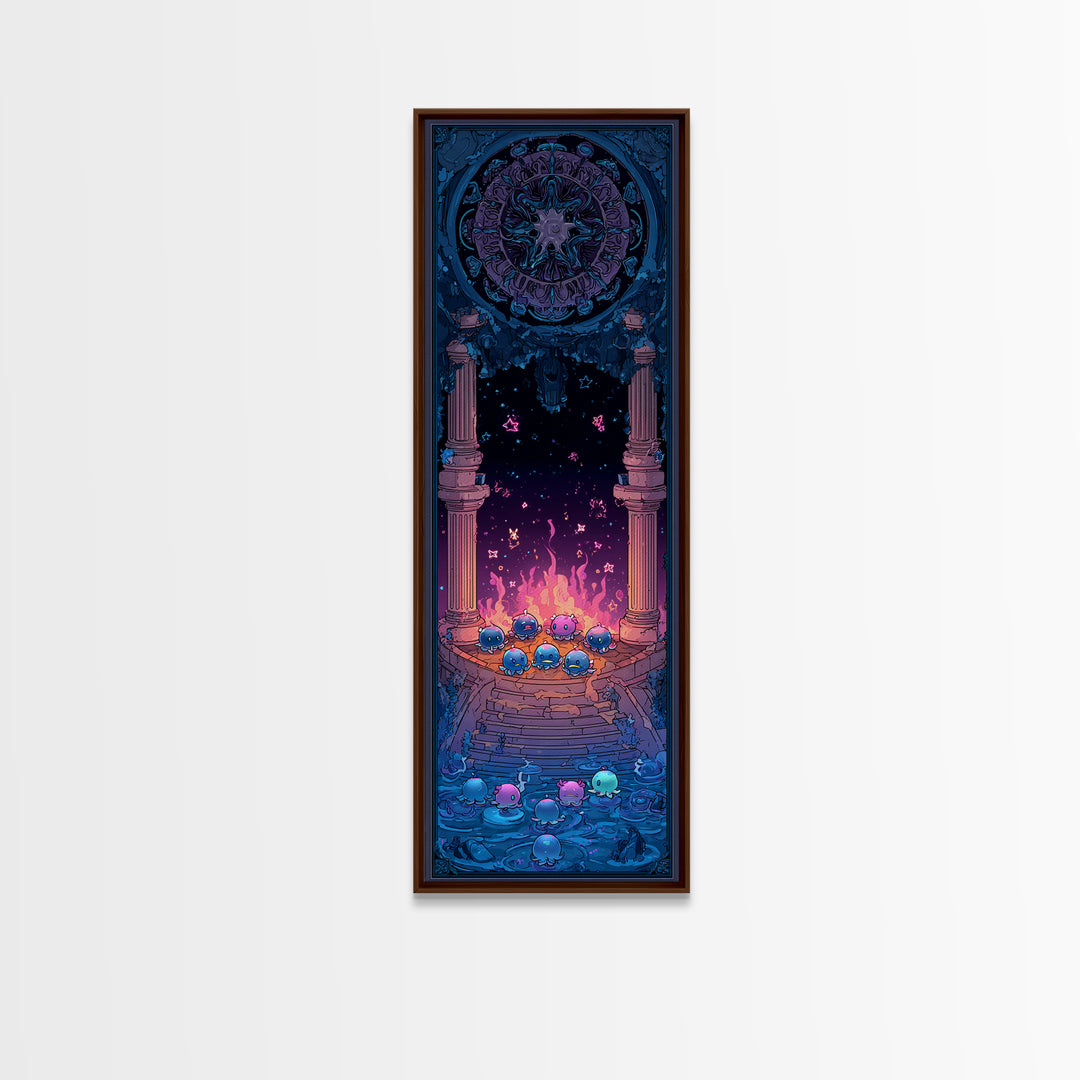The Choir Of Deepwater Acolytes, Retro Neon Halloween Art, Tall Narrow Wall Art, Canvas Print, Retro Halloween Decor, Neon Wall Art