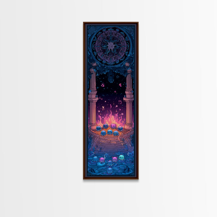 The Choir Of Deepwater Acolytes, Retro Neon Halloween Art, Tall Narrow Wall Art, Canvas Print, Retro Halloween Decor, Neon Wall Art