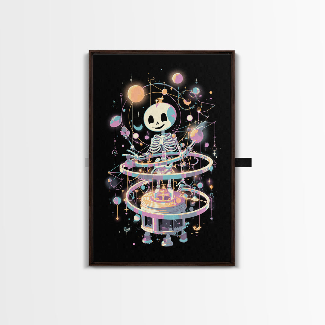 The Astronomer Of The Hollow Sky, Cute Eldritch Neon Art, Vertical Wall Art, Canvas Print, Retro Halloween Decor, Neon Wall Art