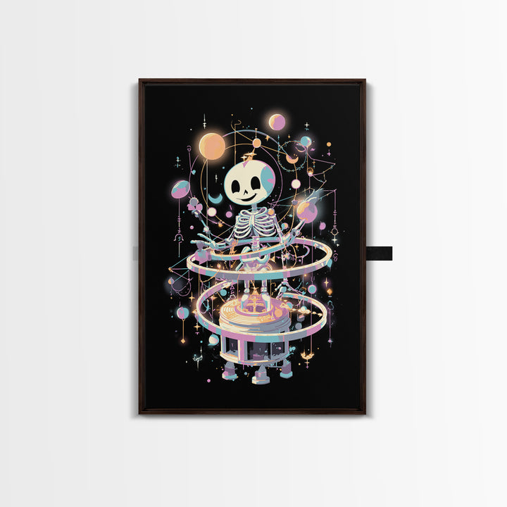 The Astronomer Of The Hollow Sky, Cute Eldritch Neon Art, Vertical Wall Art, Canvas Print, Retro Halloween Decor, Neon Wall Art