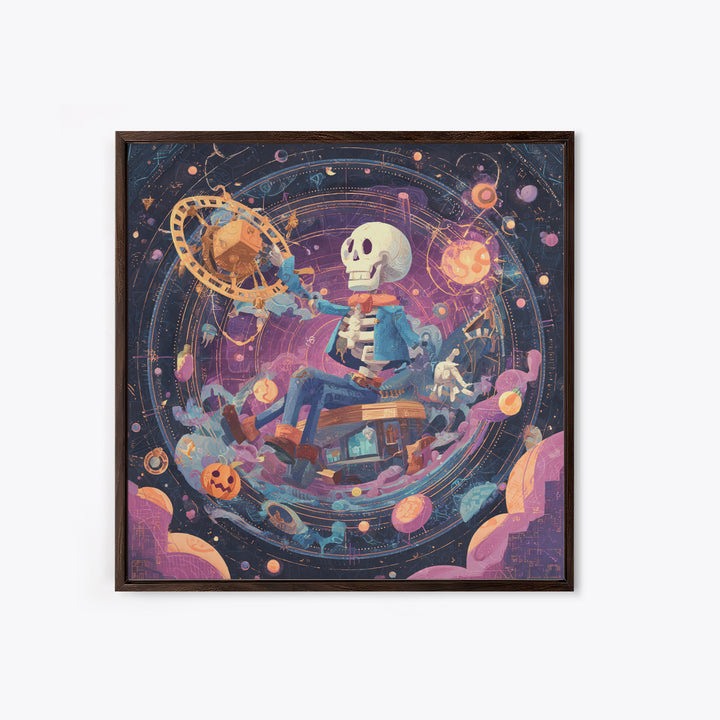 The Astronomer Of The Hollow Sky, Cosmic Synthwave Horror, Square Wall Art, Canvas Print, Retro Halloween Decor, Neon Wall Art