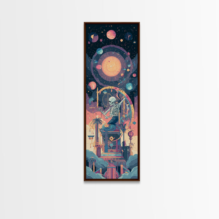 The Astronomer Of The Hollow Sky, Synthwave Halloween Art, Tall Narrow Wall Art, Framed Canvas Print, Retro Halloween Decor, Neon Wall Art