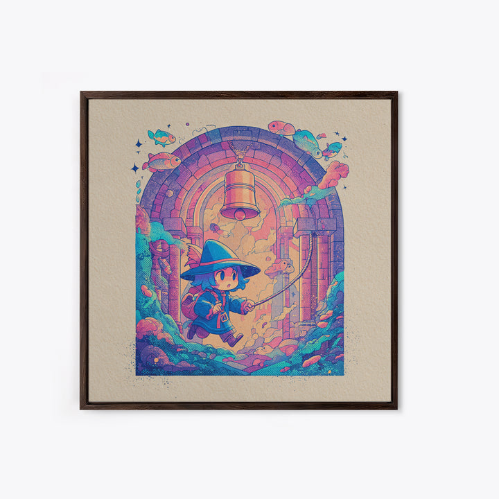 The Bellringer Of The Sunken Cathedral, Cosmic Synthwave Horror, Square Wall Art, Framed Canvas Print, Retro Halloween Decor, Neon Wall Art
