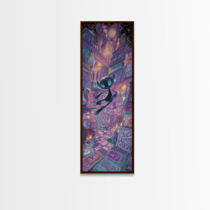 The Crawler Beneath The Floor Of Stars, Vaporwave Halloween Decor, Tall Narrow Wall Art, Framed Canvas Print, Retro Halloween Decor