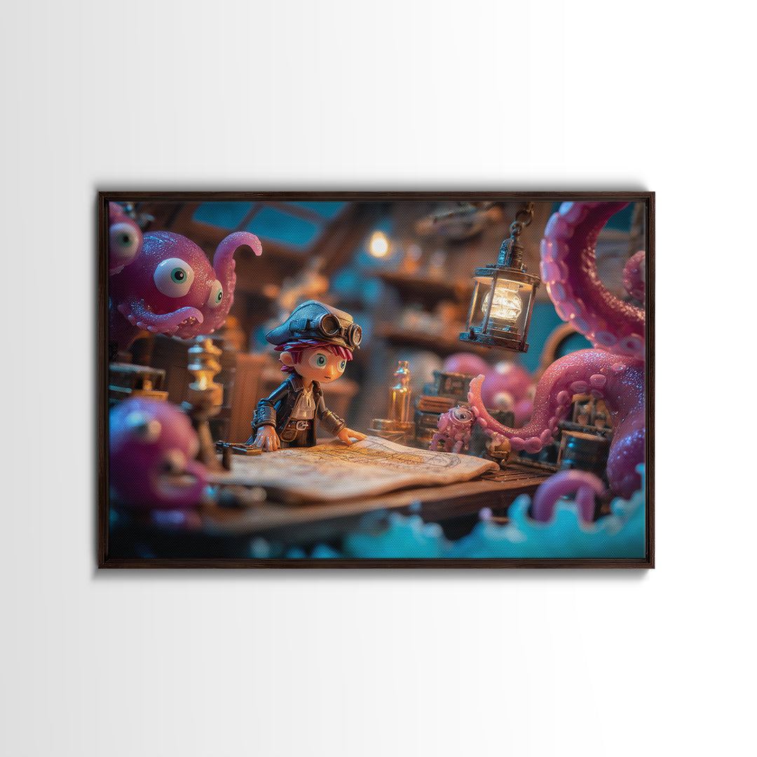The Mapmaker Of Impossible Shores, Vaporwave Halloween Decor, Landscape Wall Art, Canvas Print, Retro Halloween Decor, Neon Wall Art