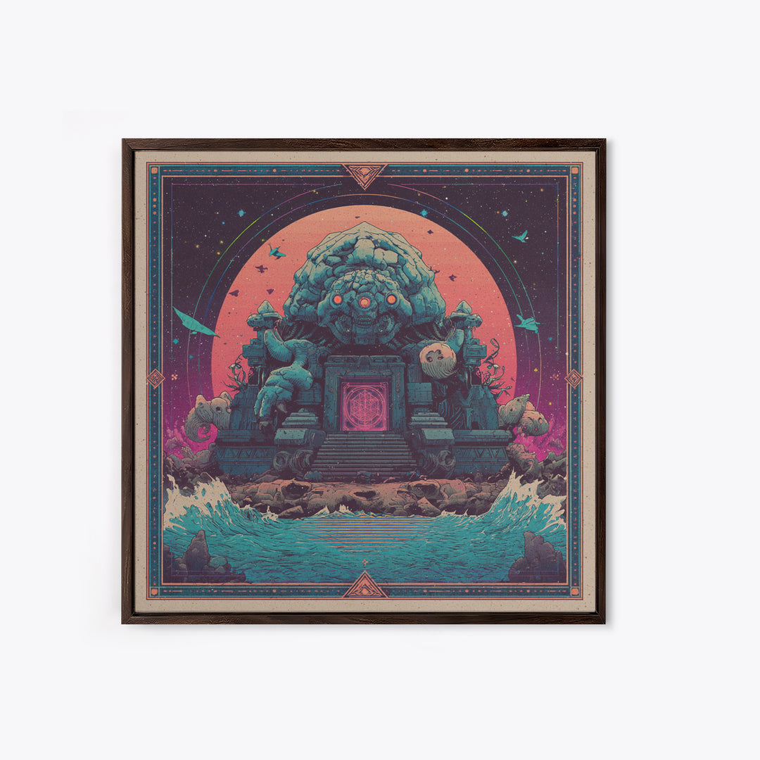 The Keeper Of The Black Reef Key, Synthwave Halloween Art, Square Wall Art, Canvas Print, Retro Halloween Decor, Neon Wall Art