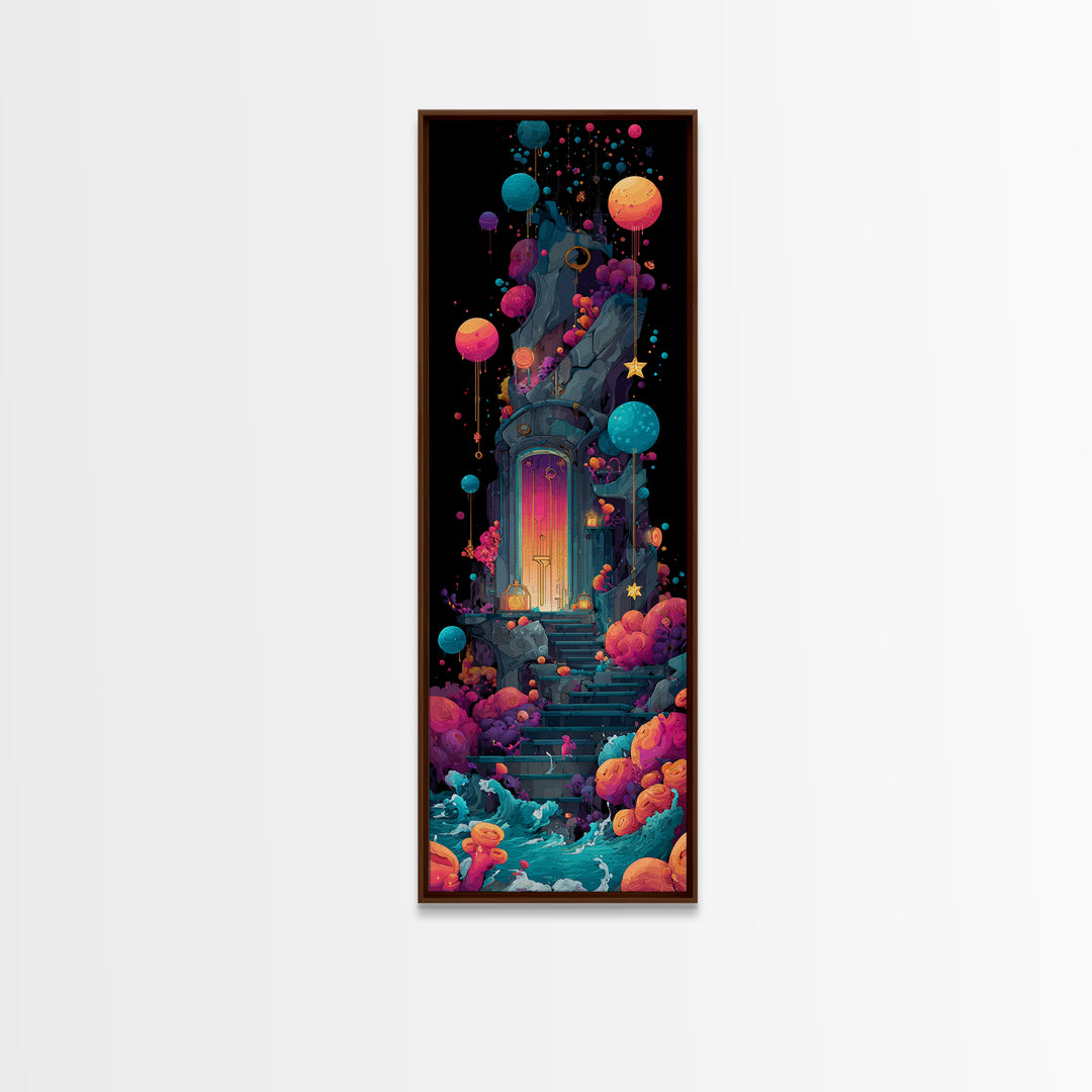 The Keeper Of The Black Reef Key, 80s Halloween Wall Art, Tall Narrow Wall Art, Canvas Print, Retro Halloween Decor, Neon Wall Art