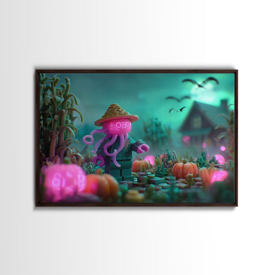 The Harvest Of The Eldritch Field, 80s Halloween Wall Art, Landscape Wall Art, Canvas Print, Retro Halloween Decor, Neon Wall Art