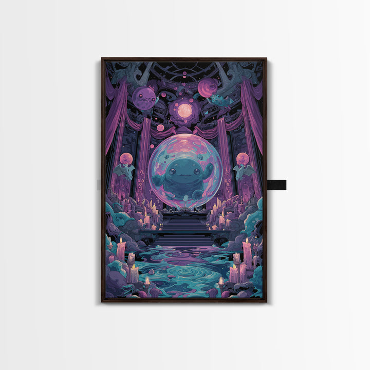 The Oracle Of The Glass Depths, Cute Eldritch Neon Art, Vertical Wall Art, Canvas Print, Retro Halloween Decor, Neon Wall Art