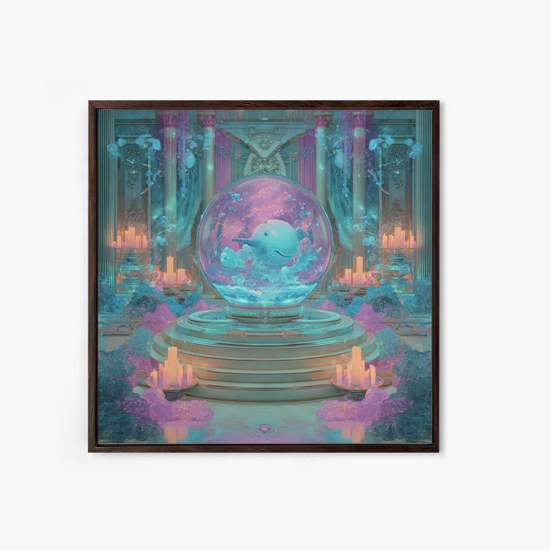 The Oracle Of The Glass Depths, Synthwave Halloween Art, Square Wall Art, Framed Canvas Print, Retro Halloween Decor, Neon Wall Art