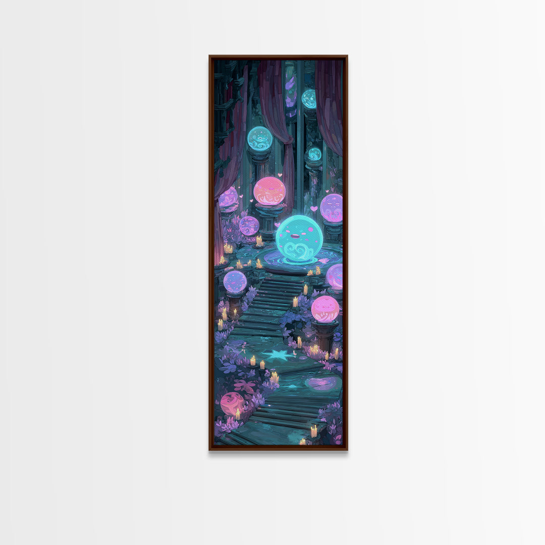 The Oracle Of The Glass Depths, Synthwave Halloween Art, Tall Narrow Wall Art, Canvas Print, Retro Halloween Decor, Neon Wall Art