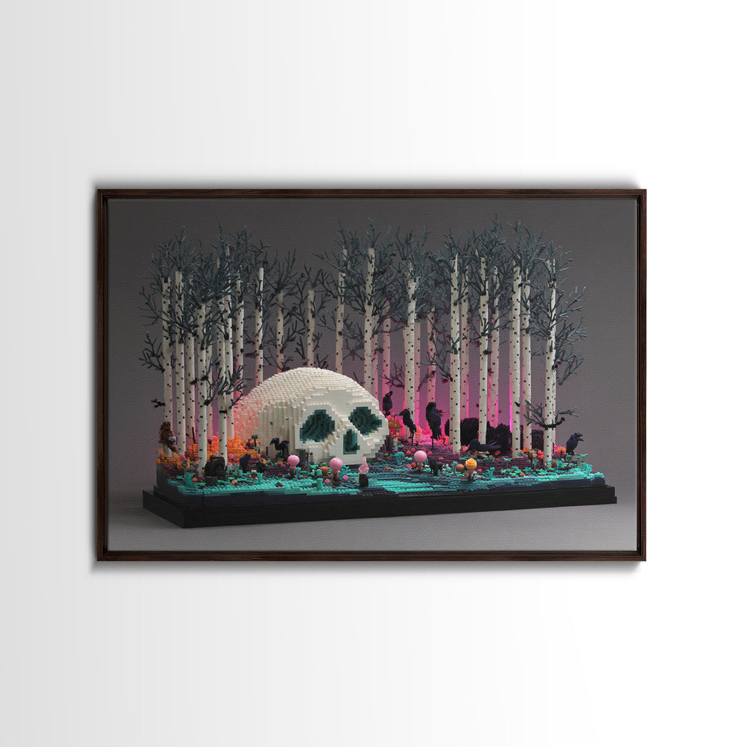 The Sleeper In The Birch Grove, Vaporwave Halloween Decor, Landscape Wall Art, Canvas Print, Retro Halloween Decor, Neon Wall Art
