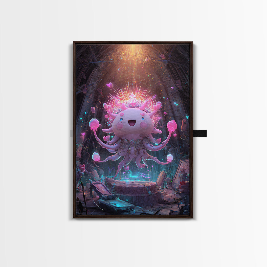 The Crown Of The Tentacled Saint, Synthwave Halloween Art, Vertical Wall Art, Canvas Print, Retro Halloween Decor, Neon Wall Art