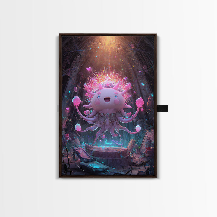 The Crown Of The Tentacled Saint, Synthwave Halloween Art, Vertical Wall Art, Canvas Print, Retro Halloween Decor, Neon Wall Art