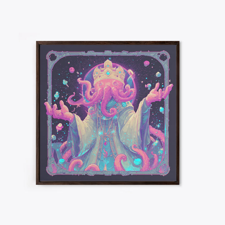 The Crown Of The Tentacled Saint, 80s Halloween Wall Art, Square Wall Art, Canvas Print, Retro Halloween Decor, Neon Wall Art