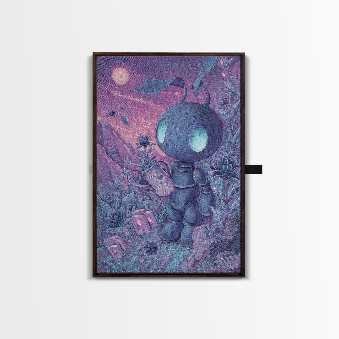 The Grave Gardener Of Yuggoth, Vaporwave Halloween Decor, Vertical Wall Art, Canvas Print, Retro Halloween Decor, Neon Wall Art