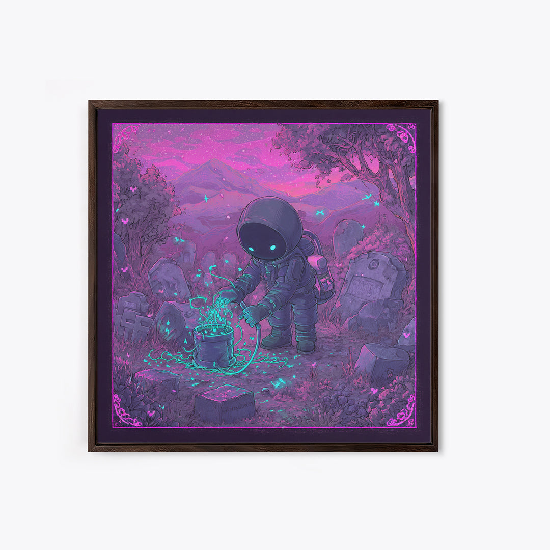 The Grave Gardener Of Yuggoth, 80s Halloween Wall Art, Square Wall Art, Framed Canvas Print, Retro Halloween Decor, Neon Wall Art