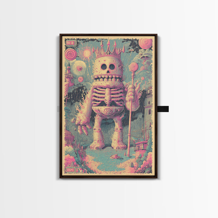The Salt King Of The Black Shore, Cosmic Synthwave Horror, Vertical Wall Art, Canvas Print, Retro Halloween Decor, Neon Wall Art
