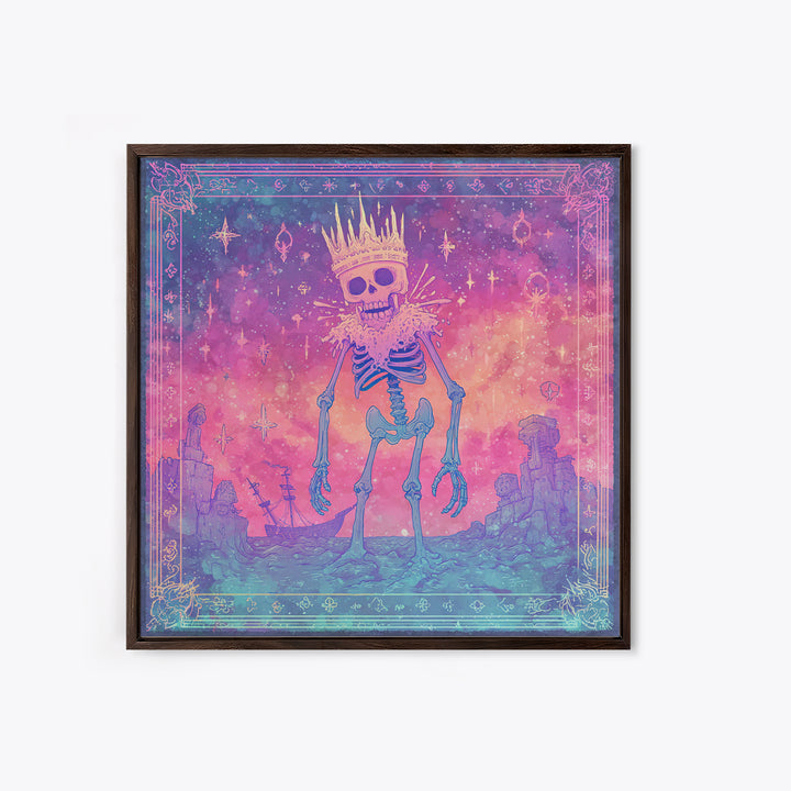 The Salt King Of The Black Shore, Cute Spooky Neon Art, Square Wall Art, Canvas Print, Retro Halloween Decor, Neon Wall Art