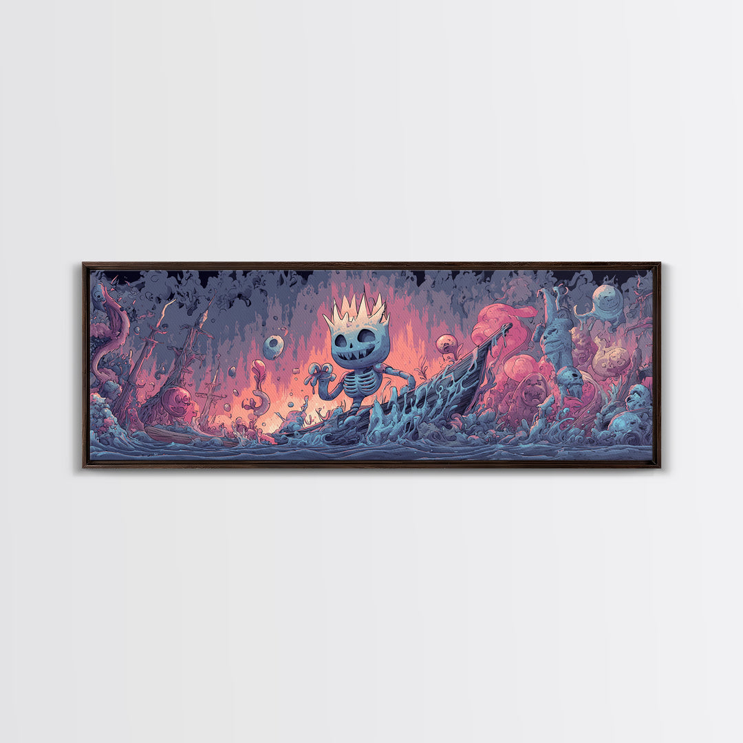 The Salt King Of The Black Shore, Cosmic Synthwave Horror, Extra Wide Wall Art, Canvas Print, Retro Halloween Decor, Neon Wall Art