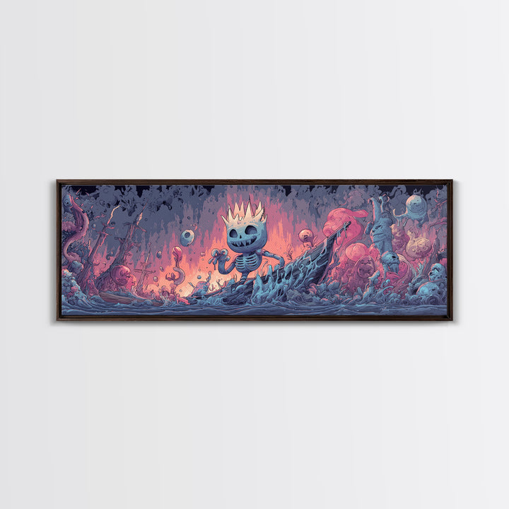 The Salt King Of The Black Shore, Cosmic Synthwave Horror, Extra Wide Wall Art, Canvas Print, Retro Halloween Decor, Neon Wall Art
