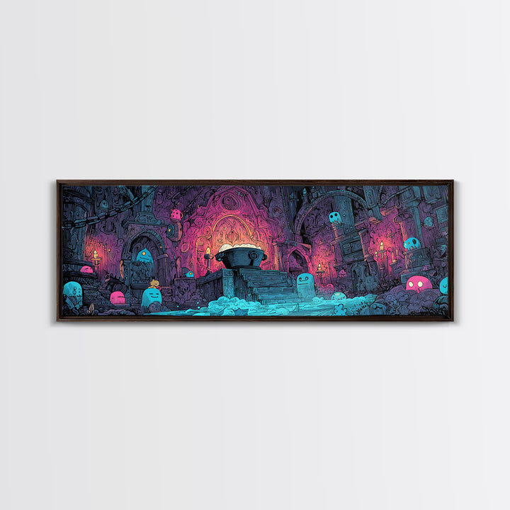 The Dreamwell Beneath Miskatonic, 80s Halloween Wall Art, Extra Wide Wall Art, Canvas Print, Retro Halloween Decor, Neon Wall Art