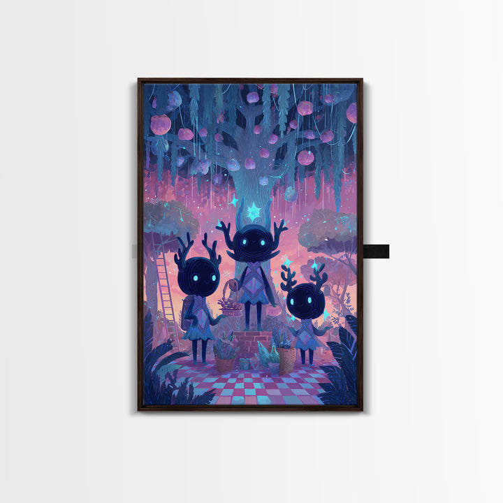 The Children Of The Star Orchard, Vaporwave Halloween Decor, Vertical Wall Art, Canvas Print, Retro Halloween Decor, Neon Wall Art