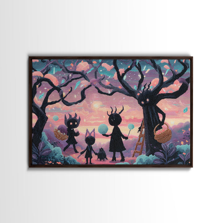 The Children Of The Star Orchard, Vaporwave Halloween Decor, Landscape Wall Art, Framed Canvas Print, Retro Halloween Decor, Neon Wall Art