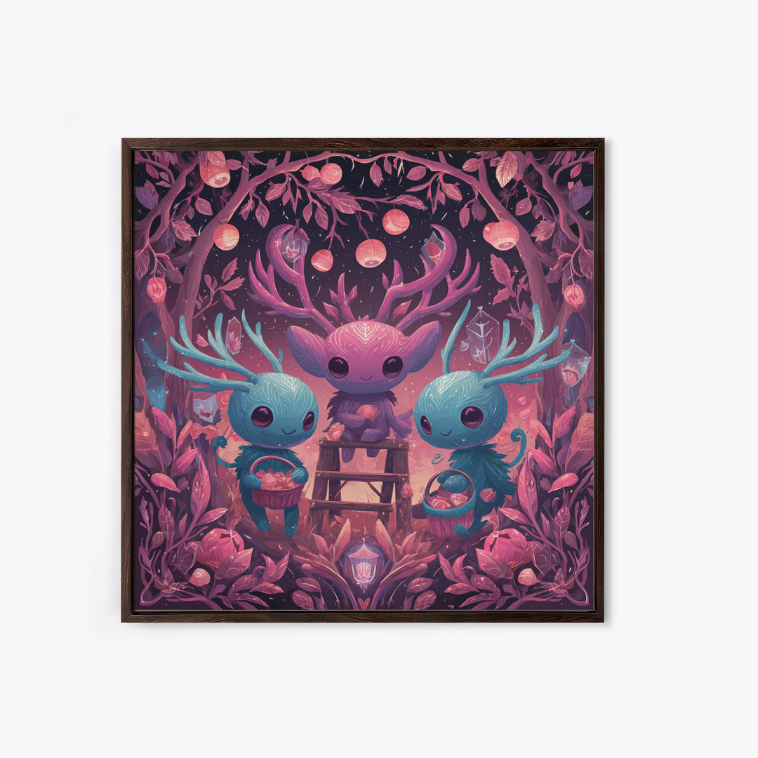 The Children Of The Star Orchard, Retro Neon Halloween Art, Square Wall Art, Framed Canvas Print, Retro Halloween Decor, Neon Wall Art