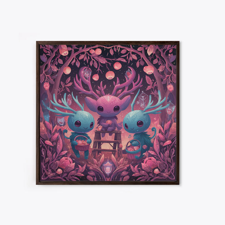 The Children Of The Star Orchard, Retro Neon Halloween Art, Square Wall Art, Framed Canvas Print, Retro Halloween Decor, Neon Wall Art