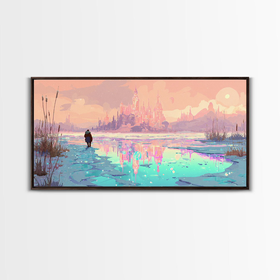 The Frost Beyond Carcosa, 80s Halloween Wall Art, Wide Panoramic Art, Canvas Print, Retro Halloween Decor, Neon Wall Art, Horror Wall Art