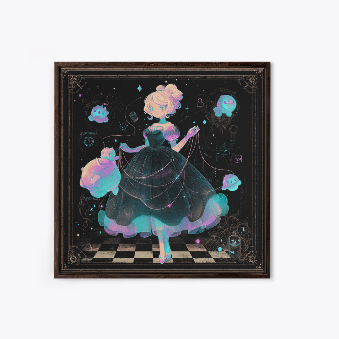 The Seamstress Of Living Nebulae, 80s Halloween Wall Art, Square Wall Art, Canvas Print, Retro Halloween Decor, Neon Wall Art