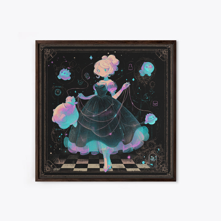 The Seamstress Of Living Nebulae, 80s Halloween Wall Art, Square Wall Art, Canvas Print, Retro Halloween Decor, Neon Wall Art